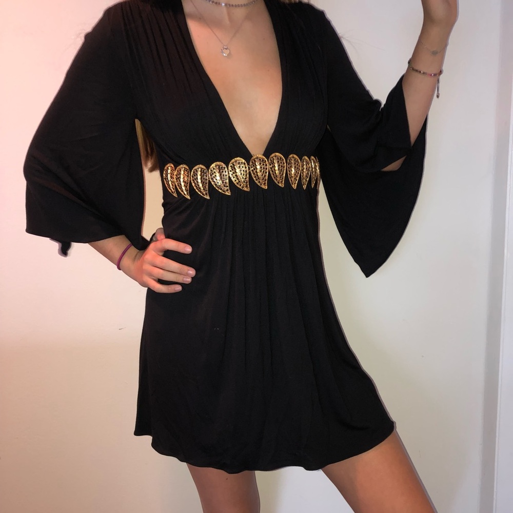 SKY deep V neck black dress NWT